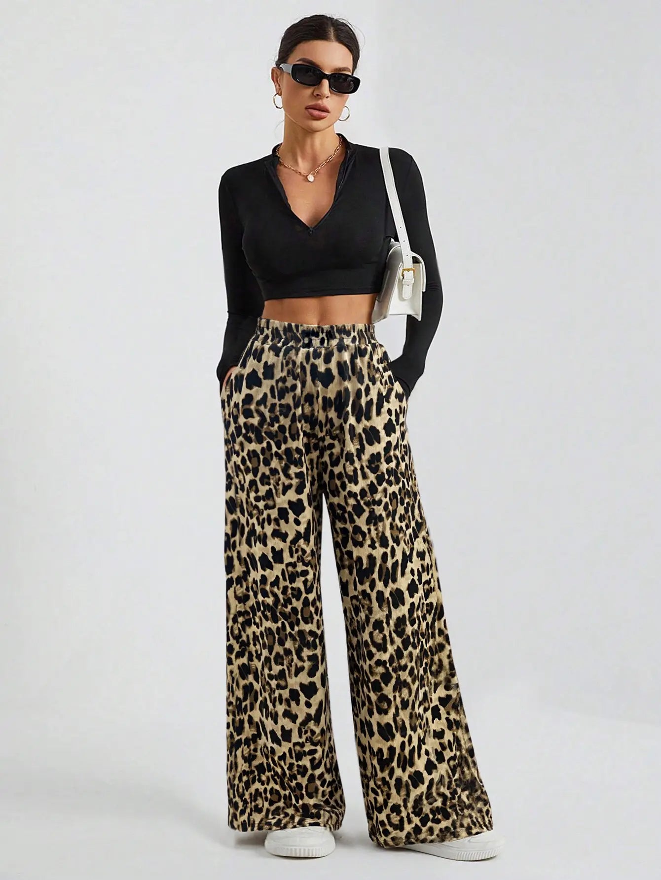 Leopard Print Wide-Leg Pants