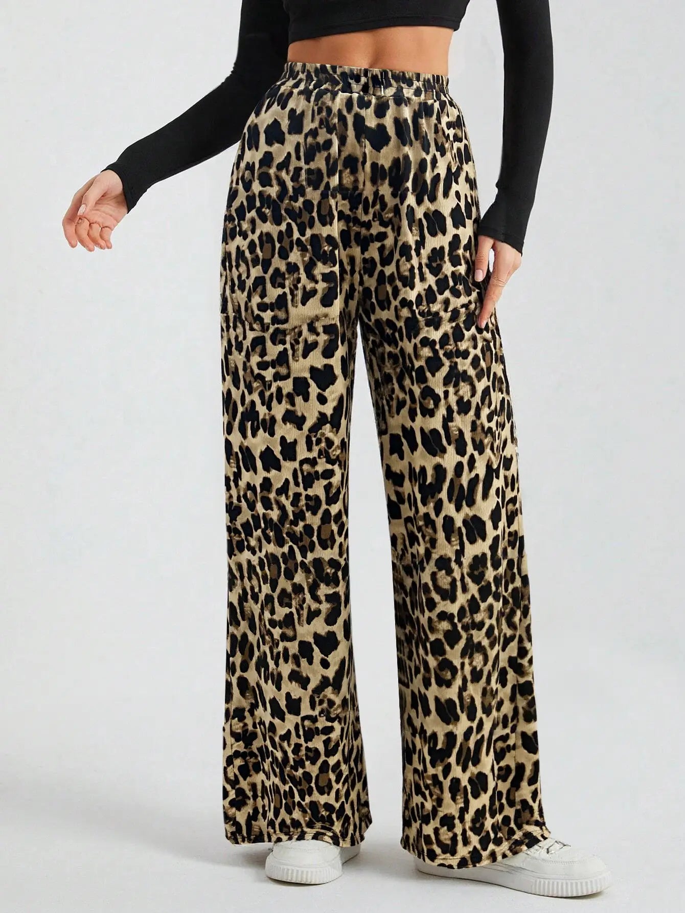 Leopard Print Wide-Leg Pants