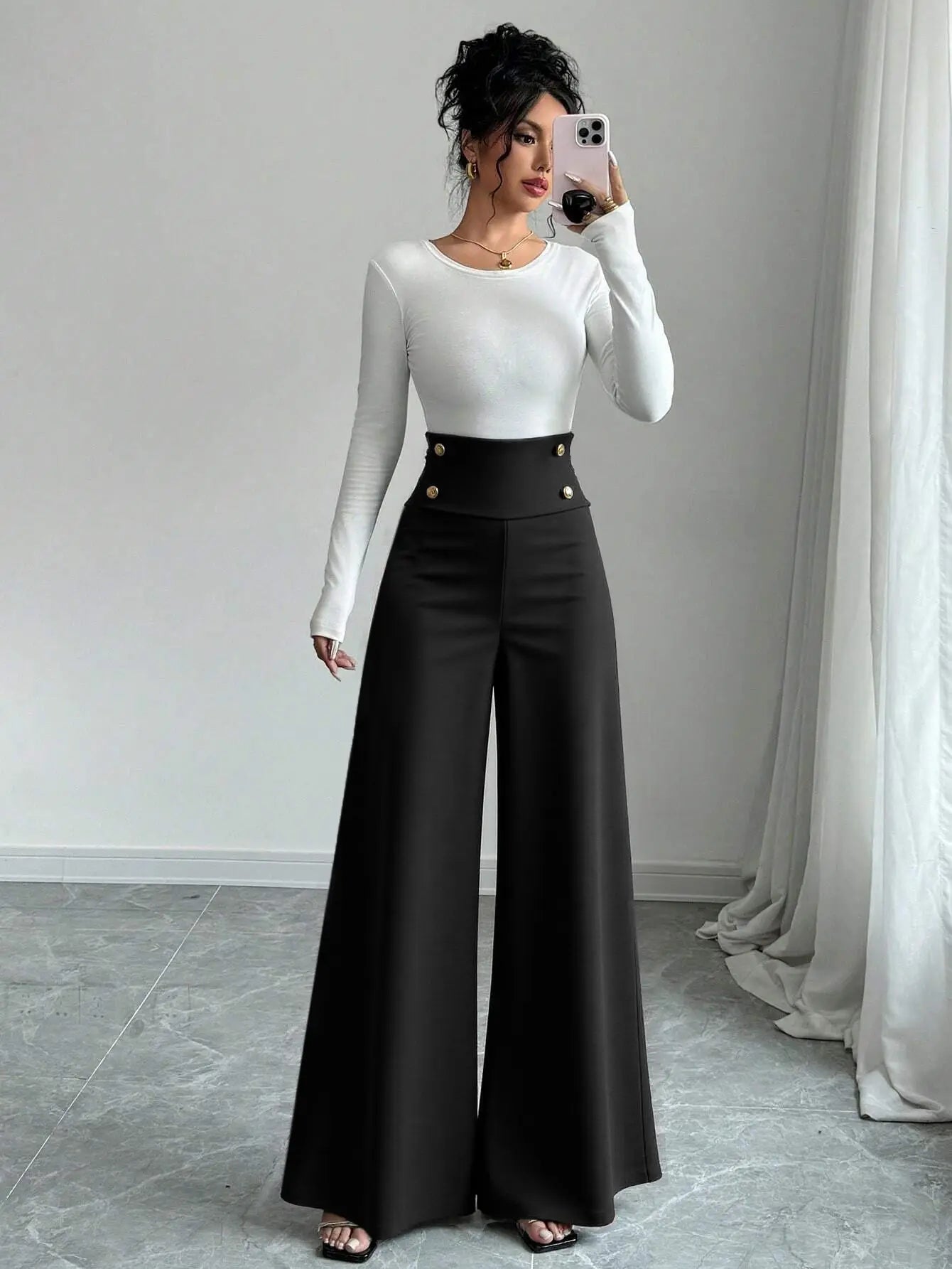 Gold Button Palazzo Pants