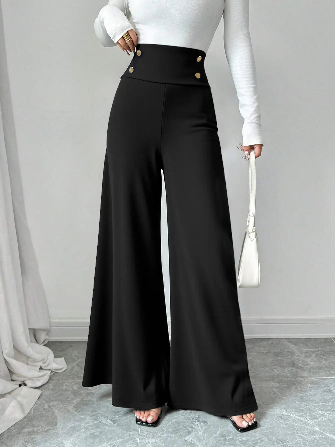 Gold Button Palazzo Pants