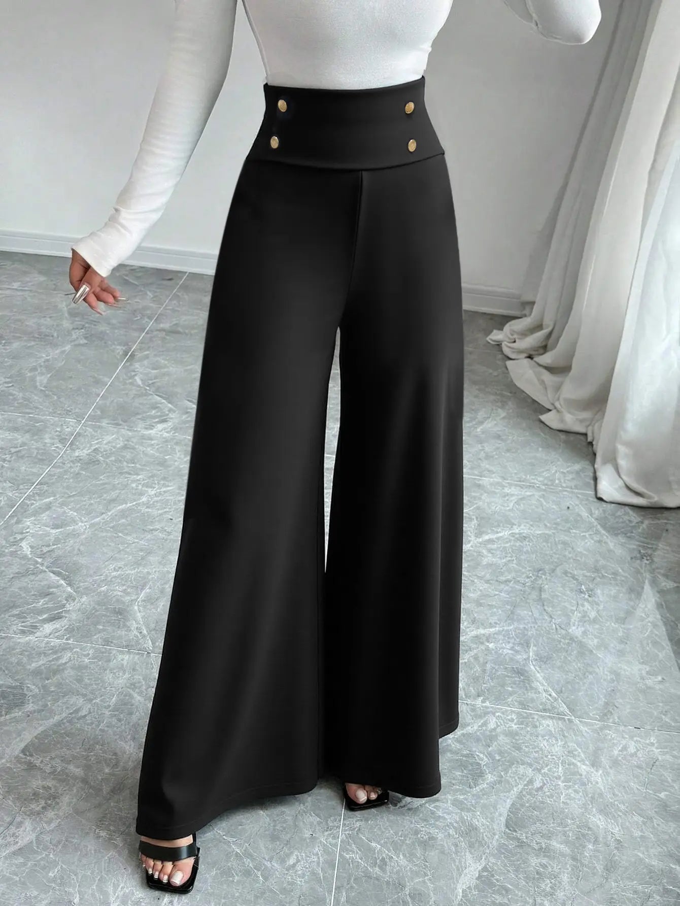 Gold Button Palazzo Pants