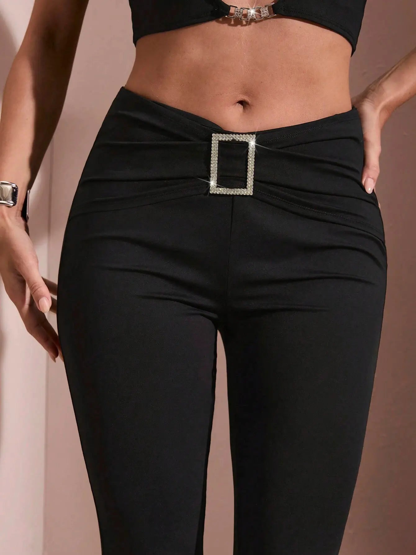 Buckle Detail Flared Pants