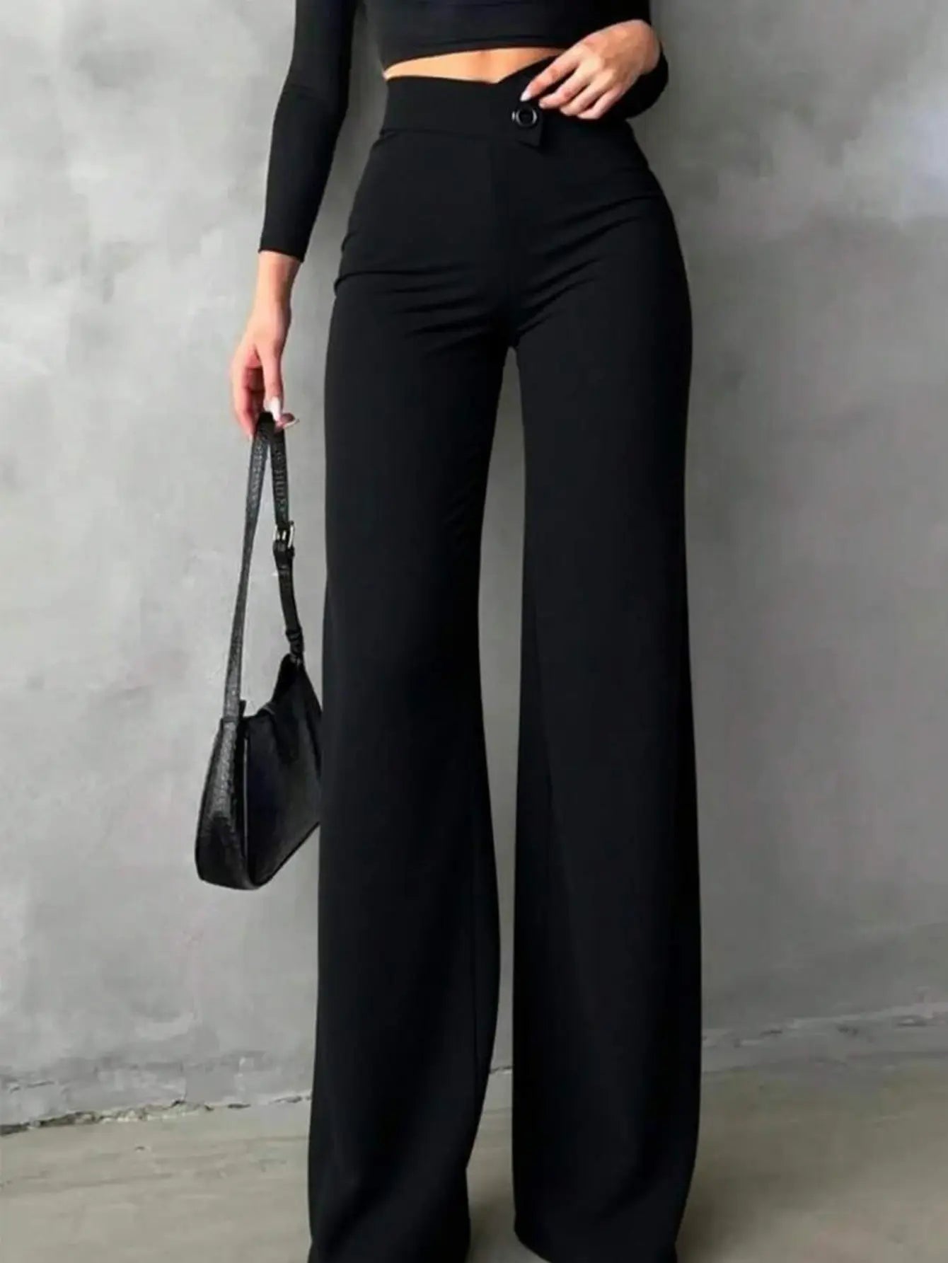 High-Waist Button Detail Palazzo Pants