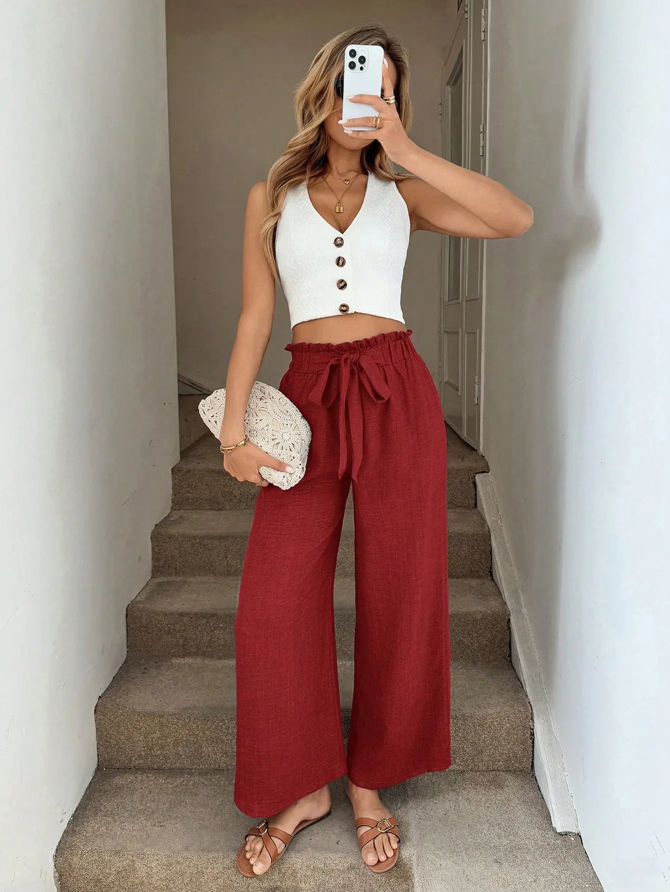 Paperbag Waist Wide-Leg Pants