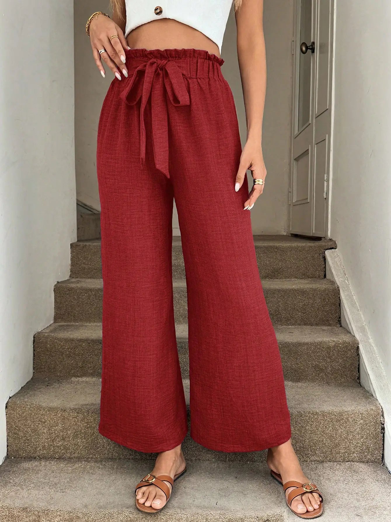 Paperbag Waist Wide-Leg Pants