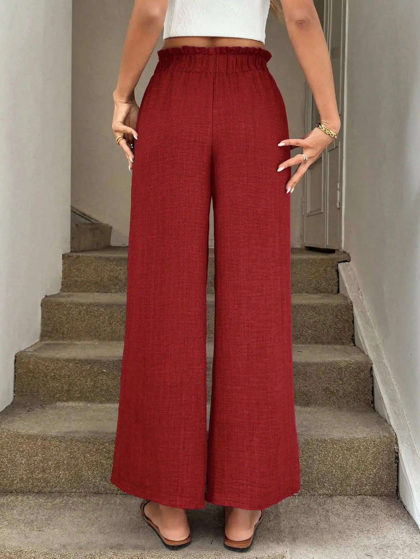 Paperbag Waist Wide-Leg Pants