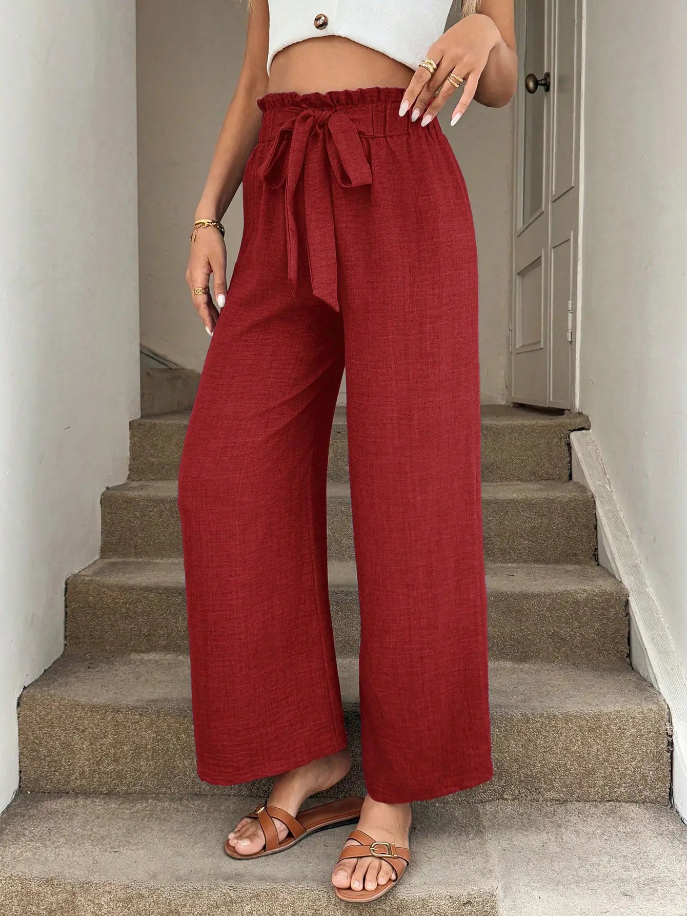 Paperbag Waist Wide-Leg Pants