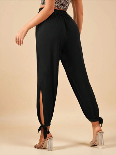 Tie-Cuff Slit Harem Pants