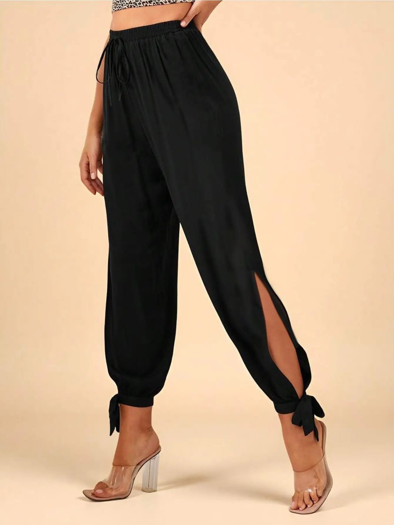 Tie-Cuff Slit Harem Pants