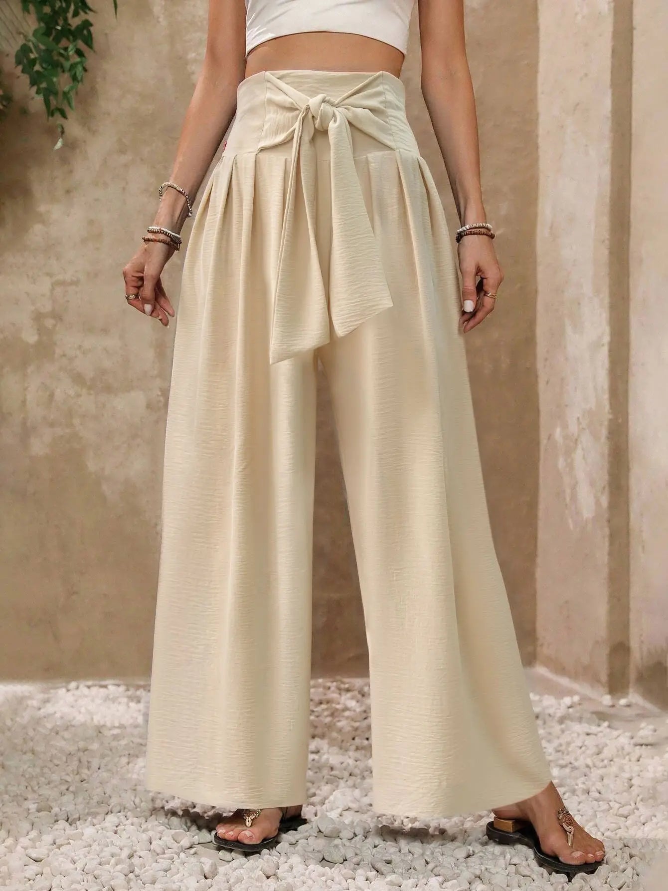 Tie-Waist Wide-Leg Palazzo Pants