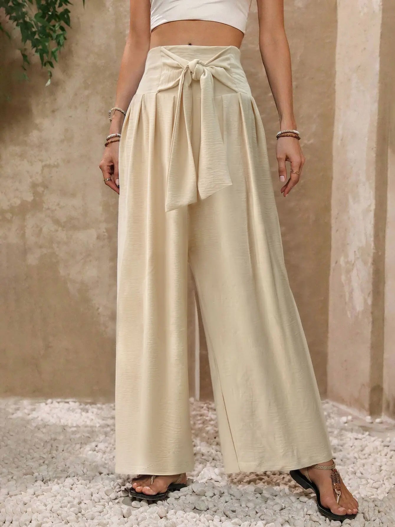 Tie-Waist Wide-Leg Palazzo Pants