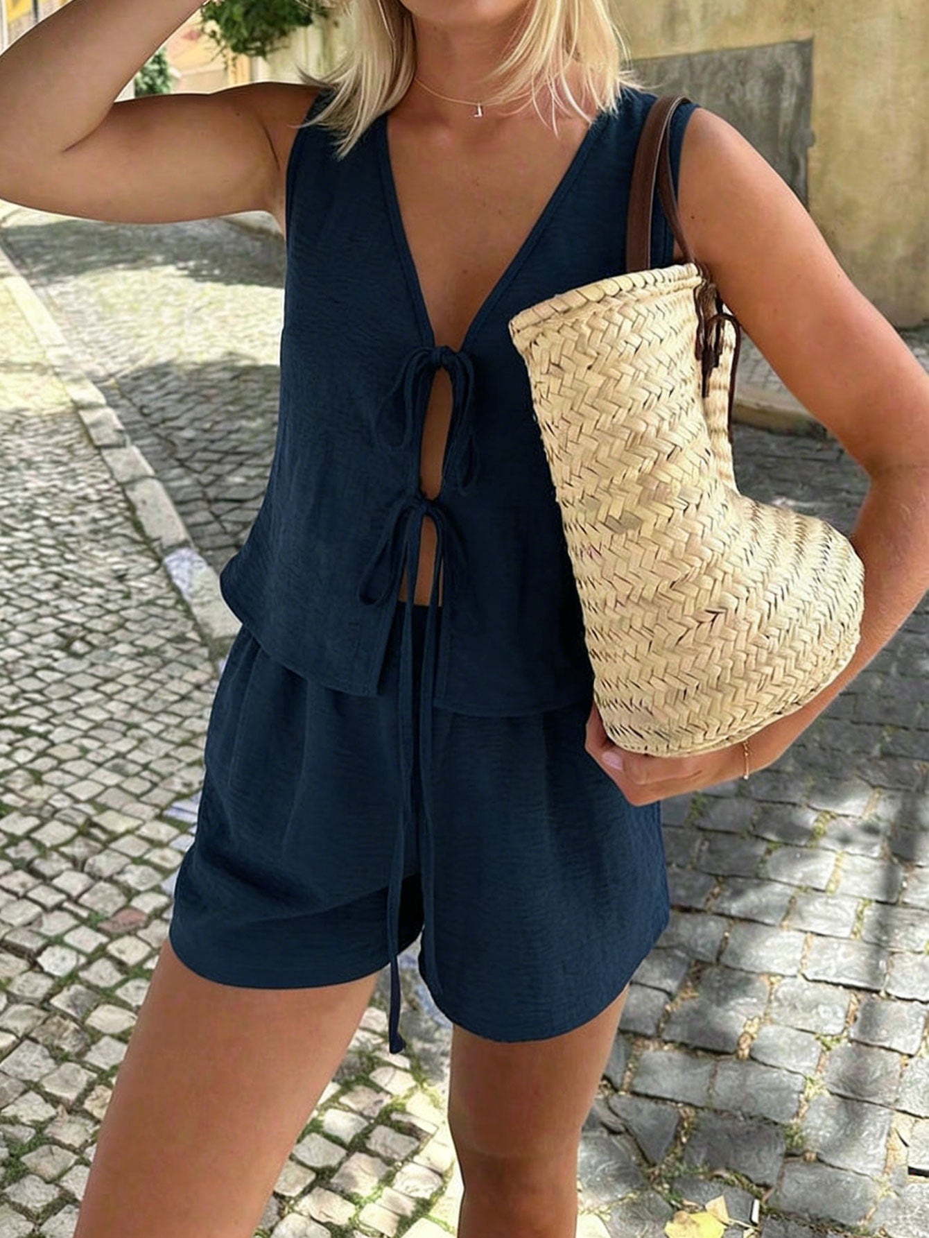 Tie-Front Shorts Co-ord Set