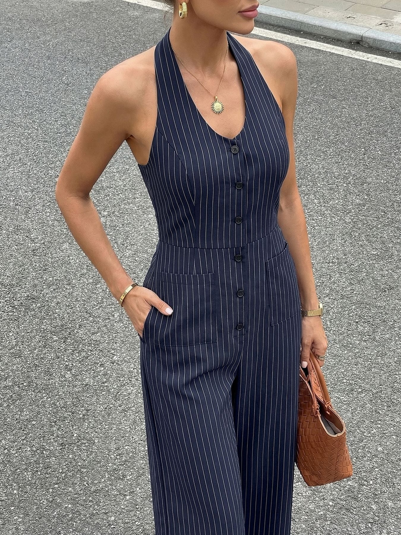 Pinstripe Halter Pants Co-ord Set