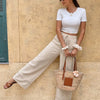 Lace Hem Wide-Leg Pants