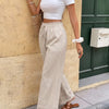 Lace Hem Wide-Leg Pants