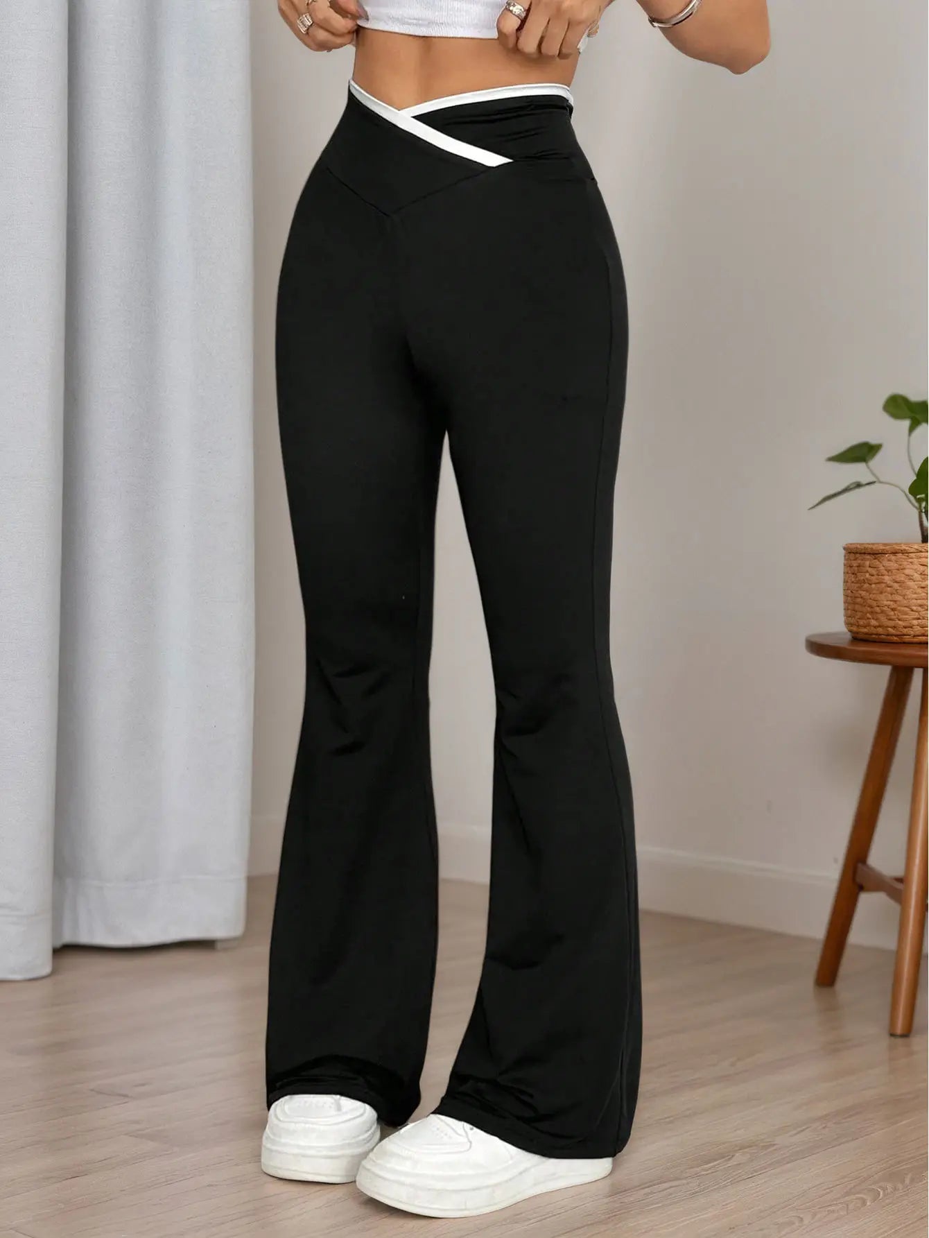 Cross-Waist Flared Pants
