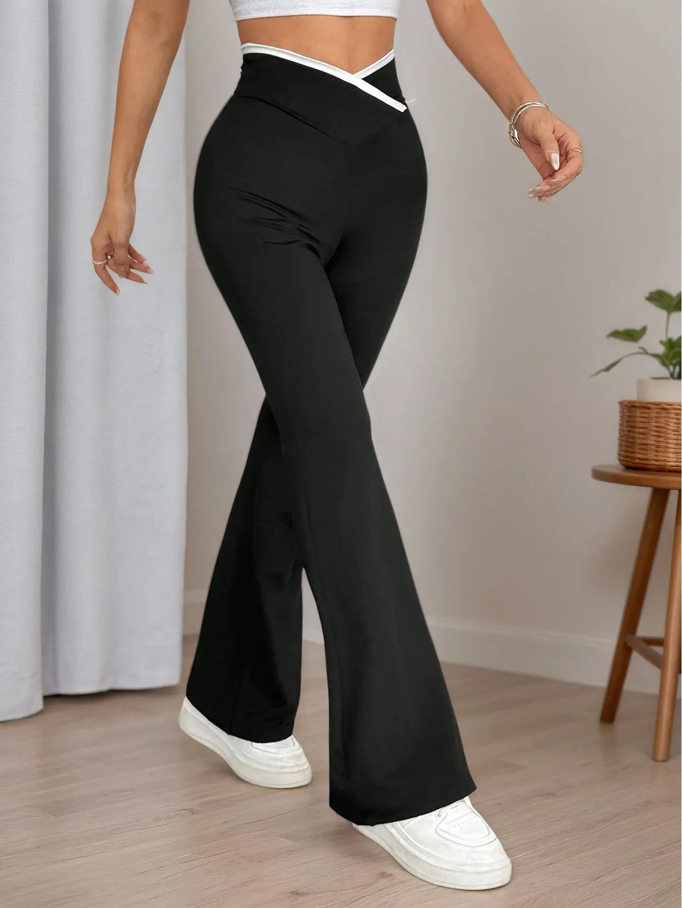 Cross-Waist Flared Pants