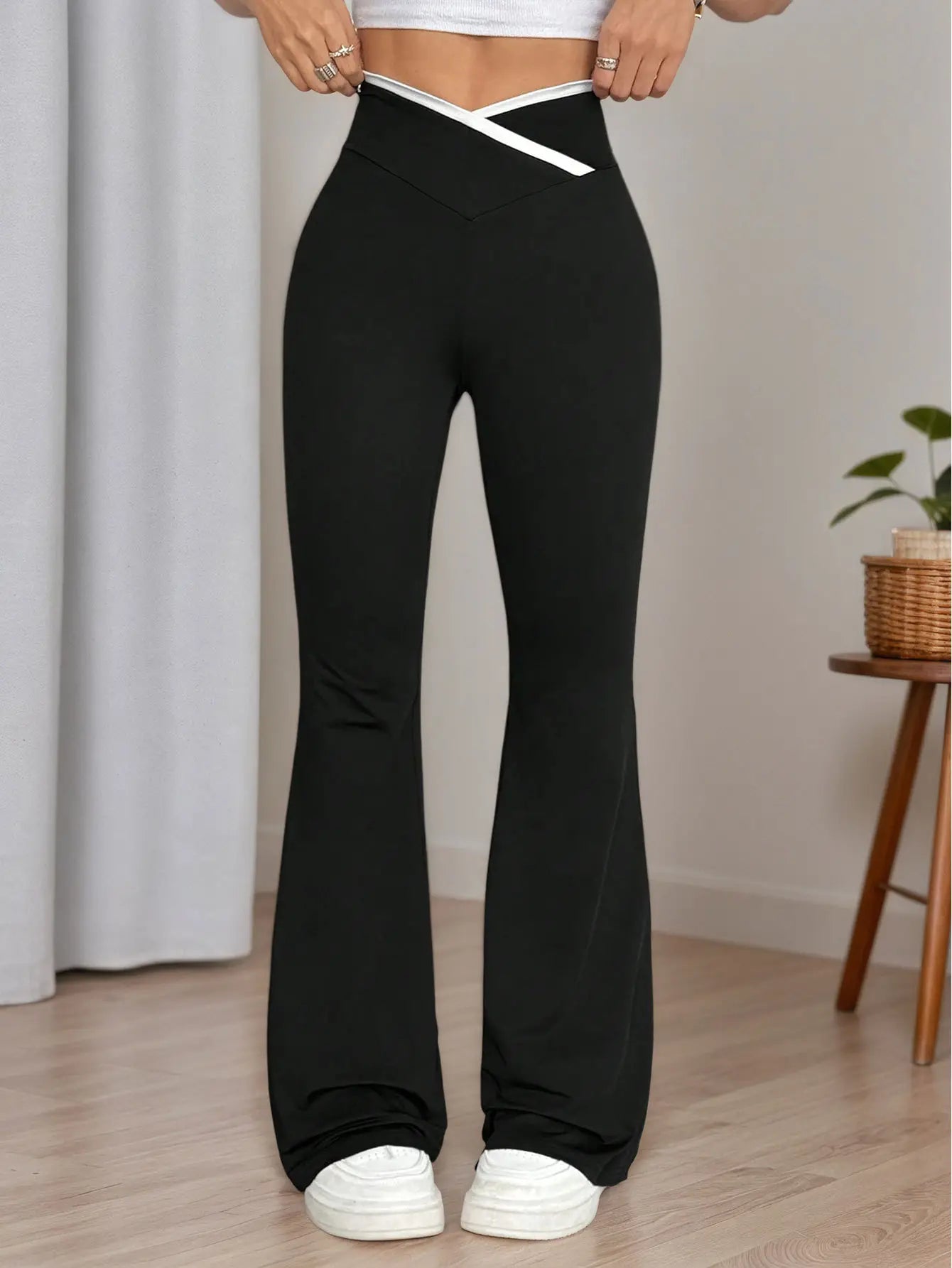 Cross-Waist Flared Pants